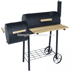 High quality two/double/twin barrel BBQ with chimney smoker and wood table